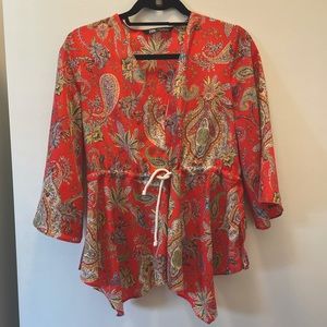 Zara Pattern Top with Drawstring Waist
